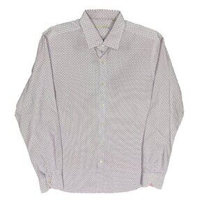 XACUS Dress Shirt Polka Dot Made in Italy Cotton White Long Sleeve 16.5 Large